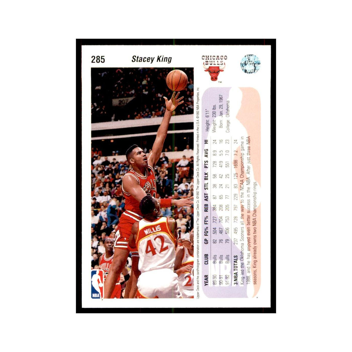 1992 Upper Deck Stacey King Basketball Cards #285