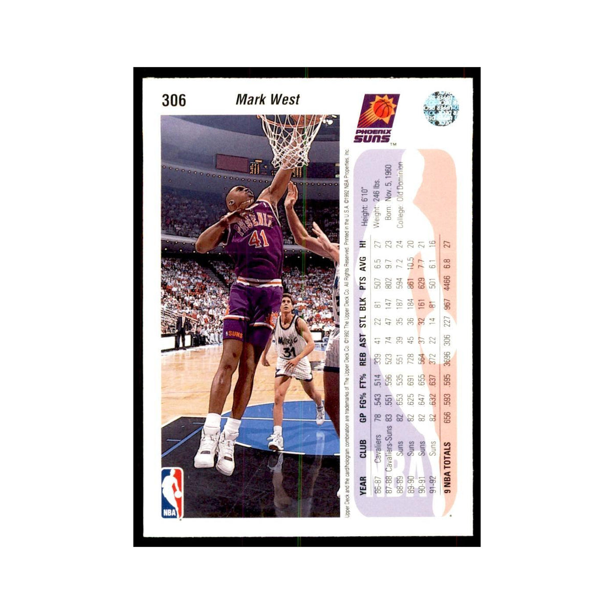 1992 Upper Deck Mark West Basketball Cards #306