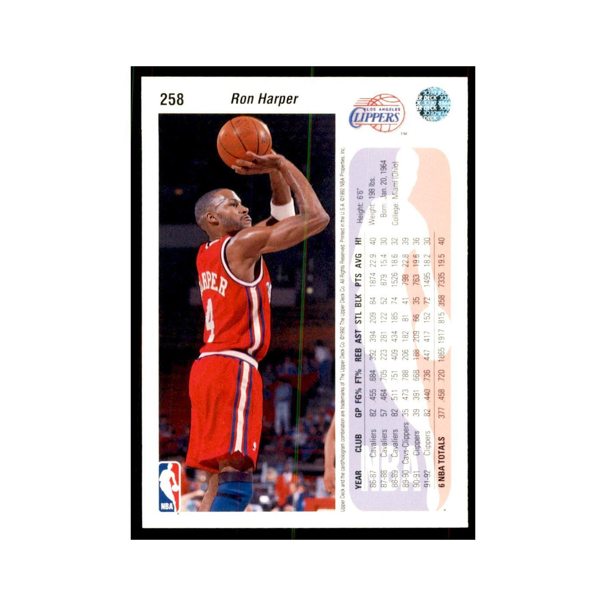 1992 Upper Deck Ron Harper Basketball Cards #258
