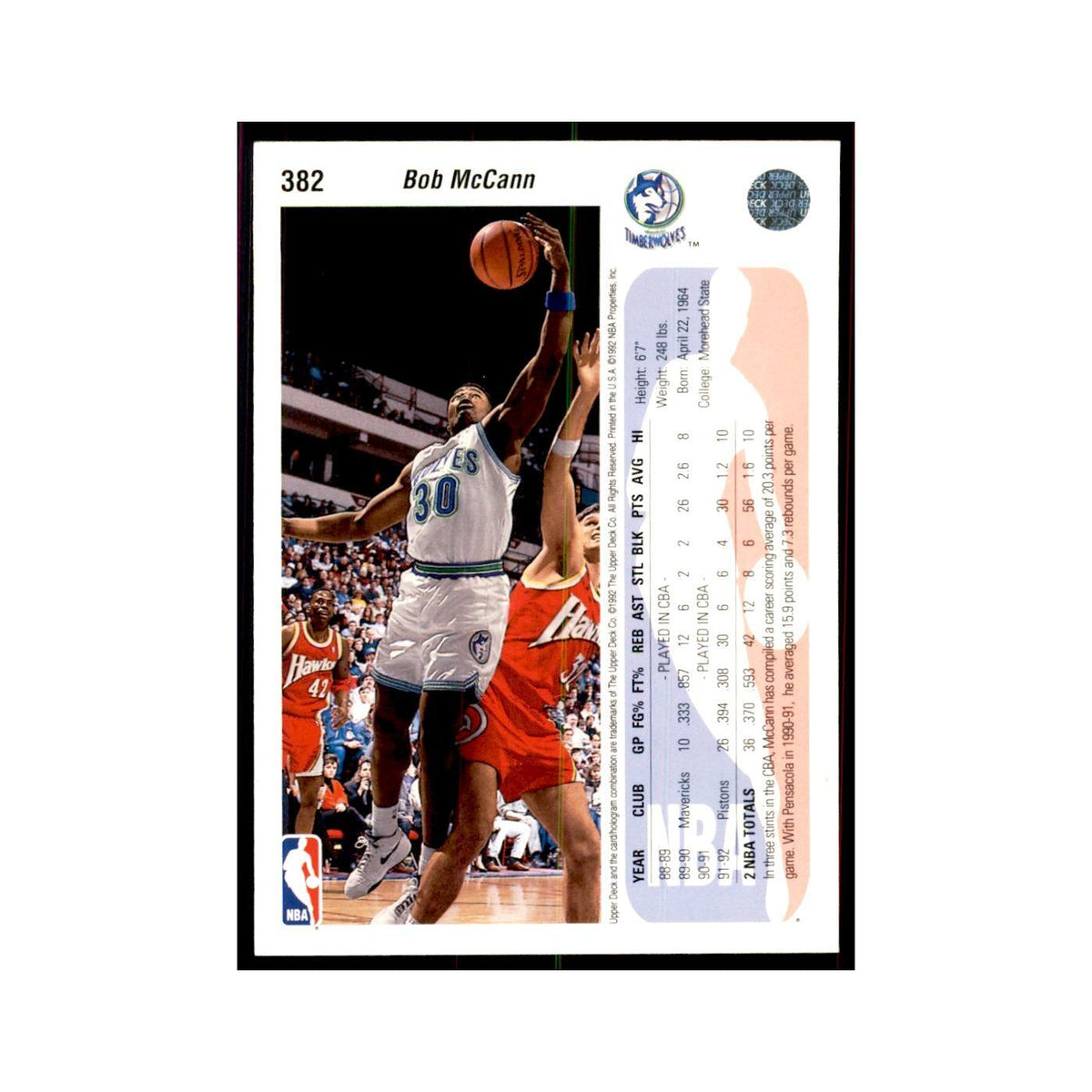 1992 Upper Deck Bob McCann Basketball Cards #382