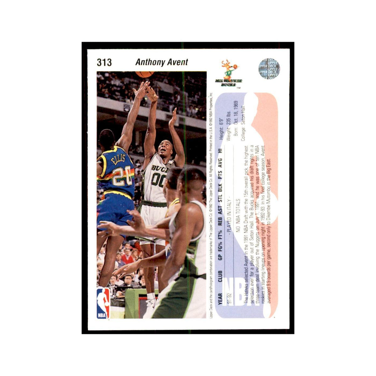 1992 Upper Deck Anthony Avent Basketball Cards #313