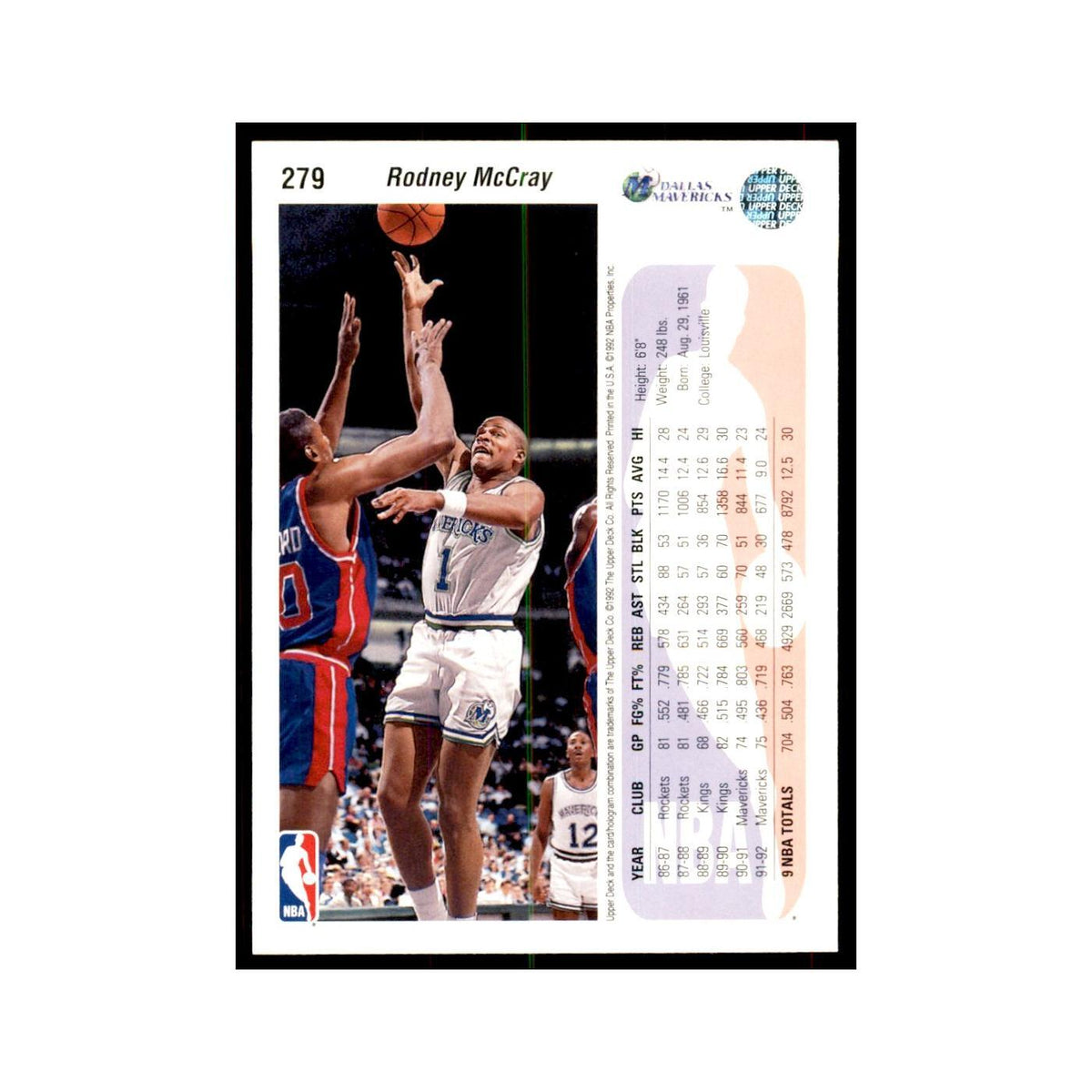1992 Upper Deck Rodney McCray Basketball Cards #279