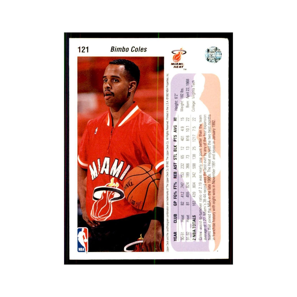 1992 Upper Deck Bimbo Coles Basketball Cards #121