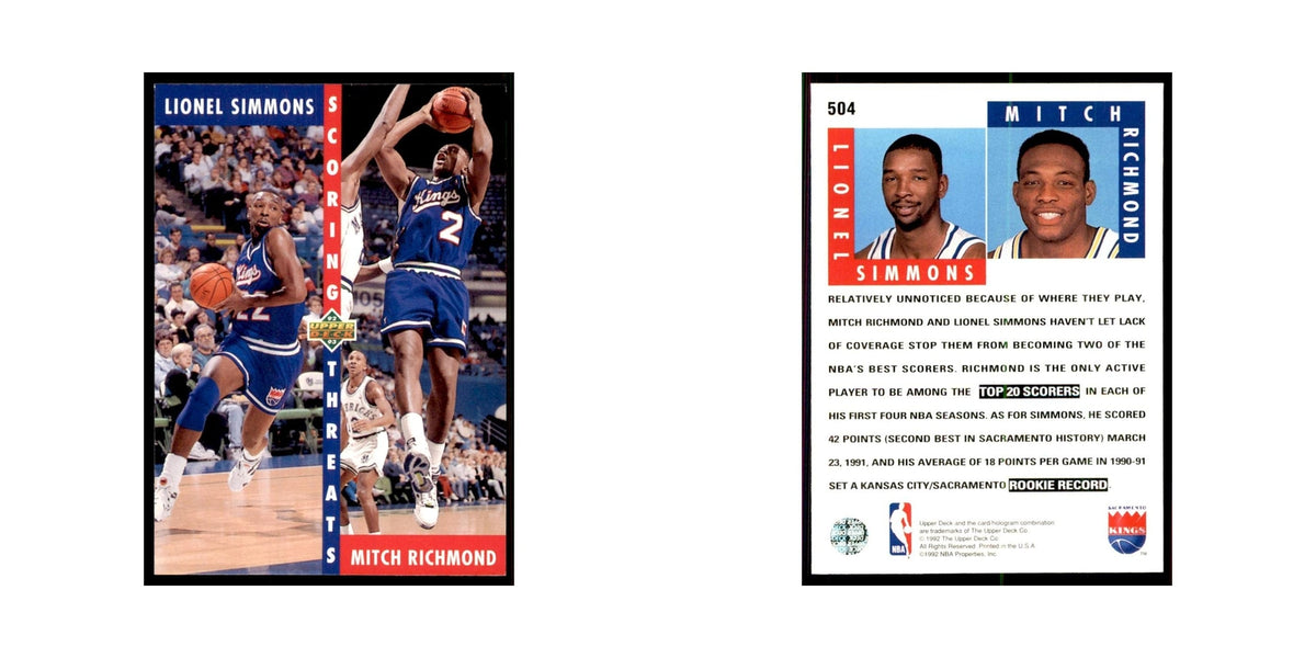 1992 Upper Deck Lionel Simmons/Mitch Richmond Basketball Cards #504