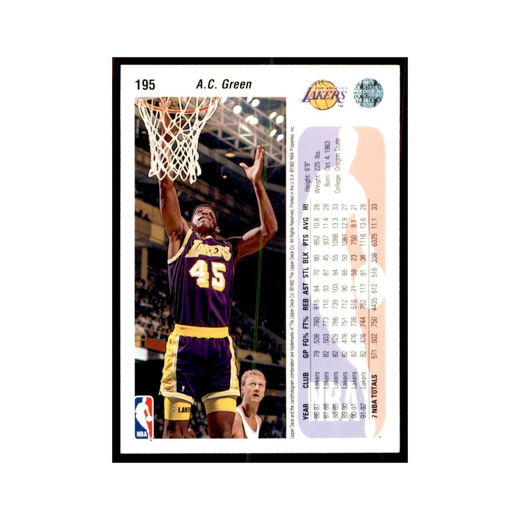1992 Upper Deck A.C. Green Basketball Cards #195