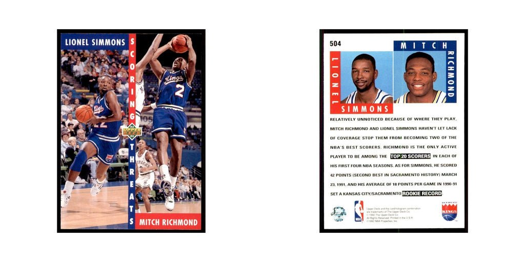 1992 Upper Deck Lionel Simmons/Mitch Richmond Basketball Cards #504