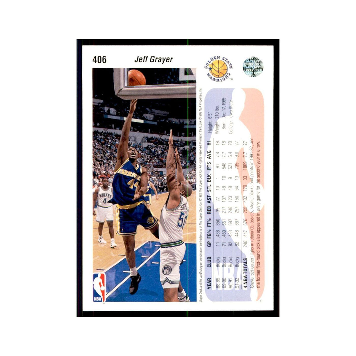 1992 Upper Deck Jeff Grayer Basketball Cards #406