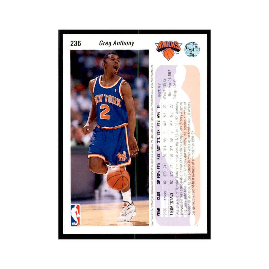 1992 Upper Deck Greg Anthony Basketball Cards #236