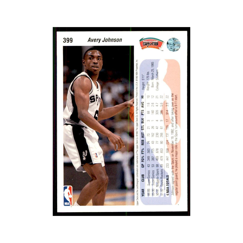 1992 Upper Deck Avery Johnson Basketball Cards #399
