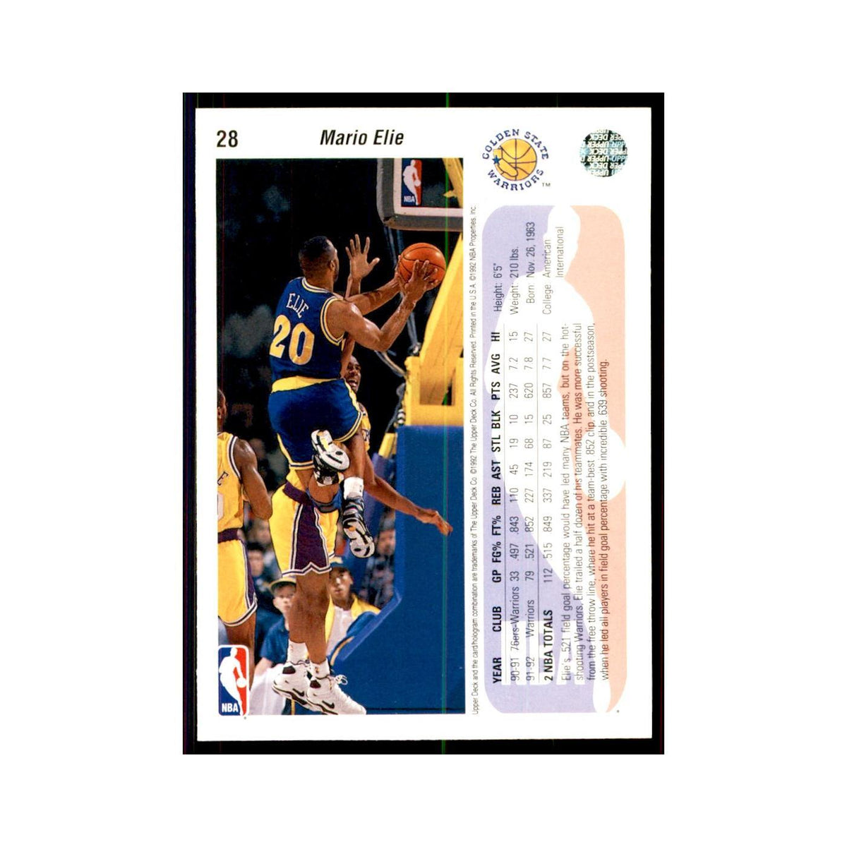 1992 Upper Deck Mario Elie Basketball Cards #28