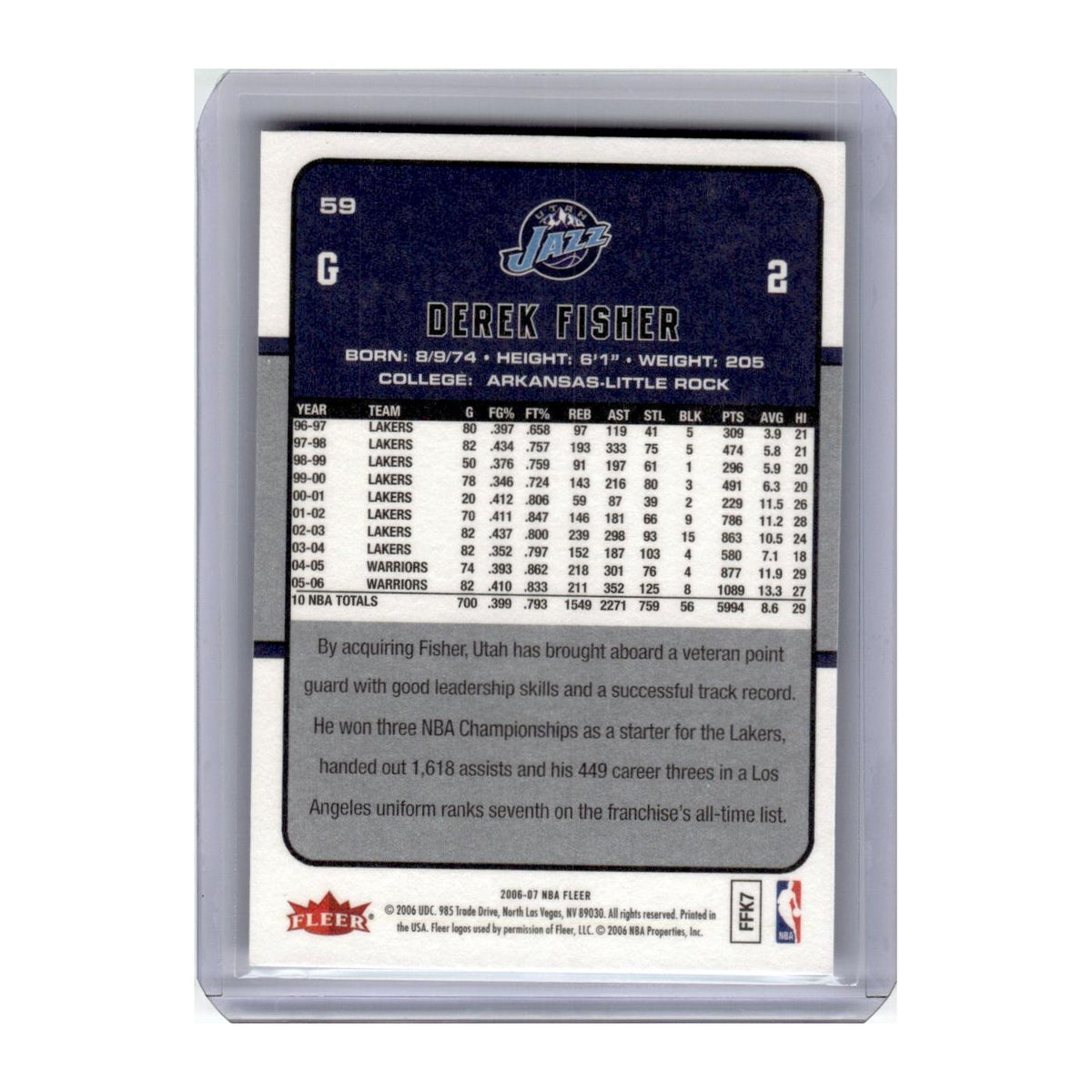 2006 Fleer Derek Fisher Jazz #59