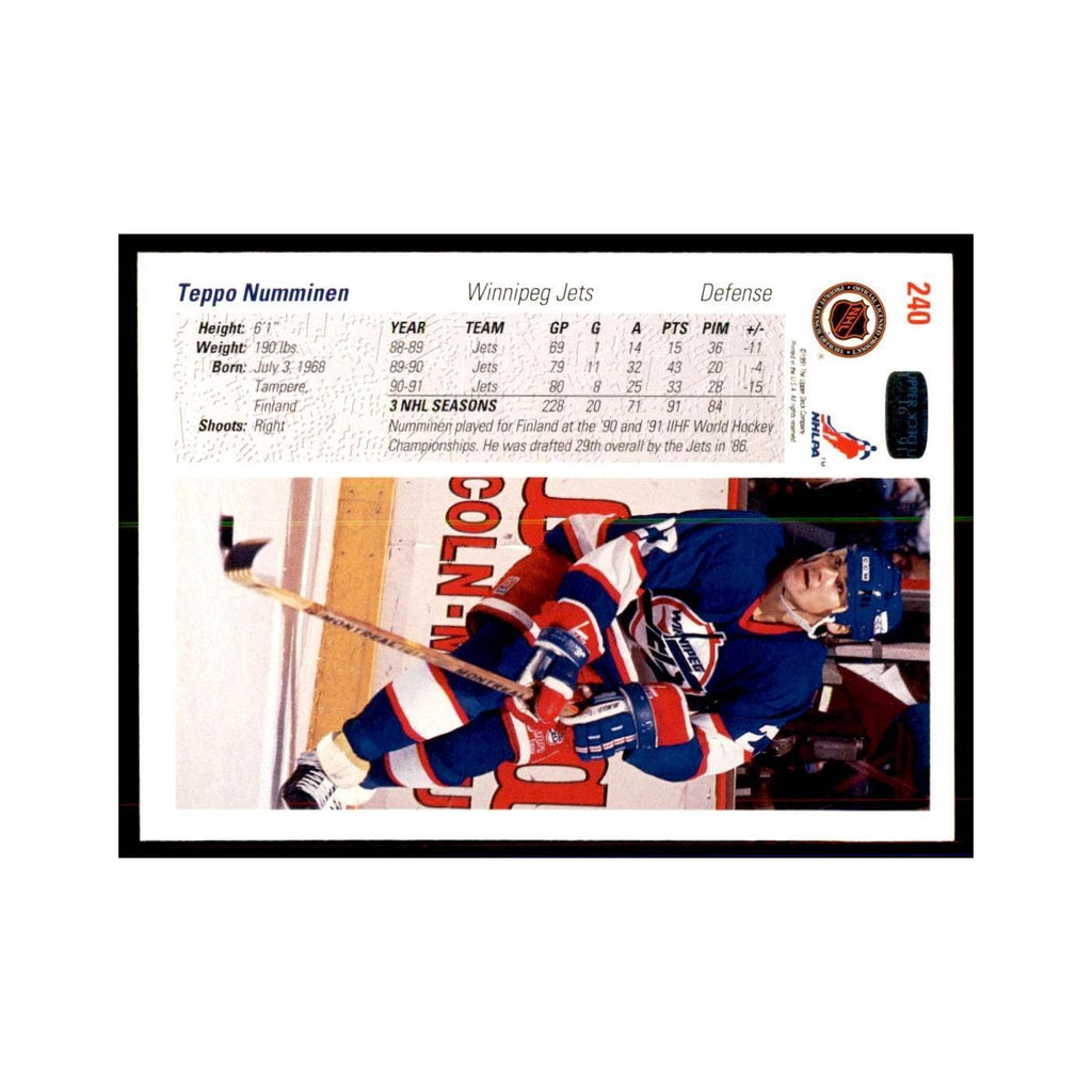 1991 Upper Deck Teppo Numminen Hockey Cards #240