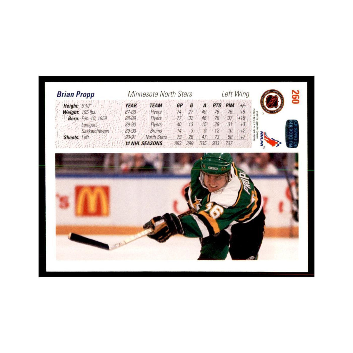 1991 Upper Deck Brian Propp Hockey Cards #260