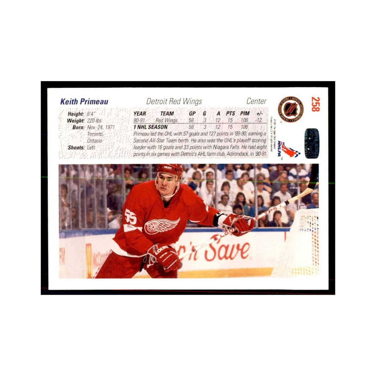 1991 Upper Deck Keith Primeau Hockey Cards #258