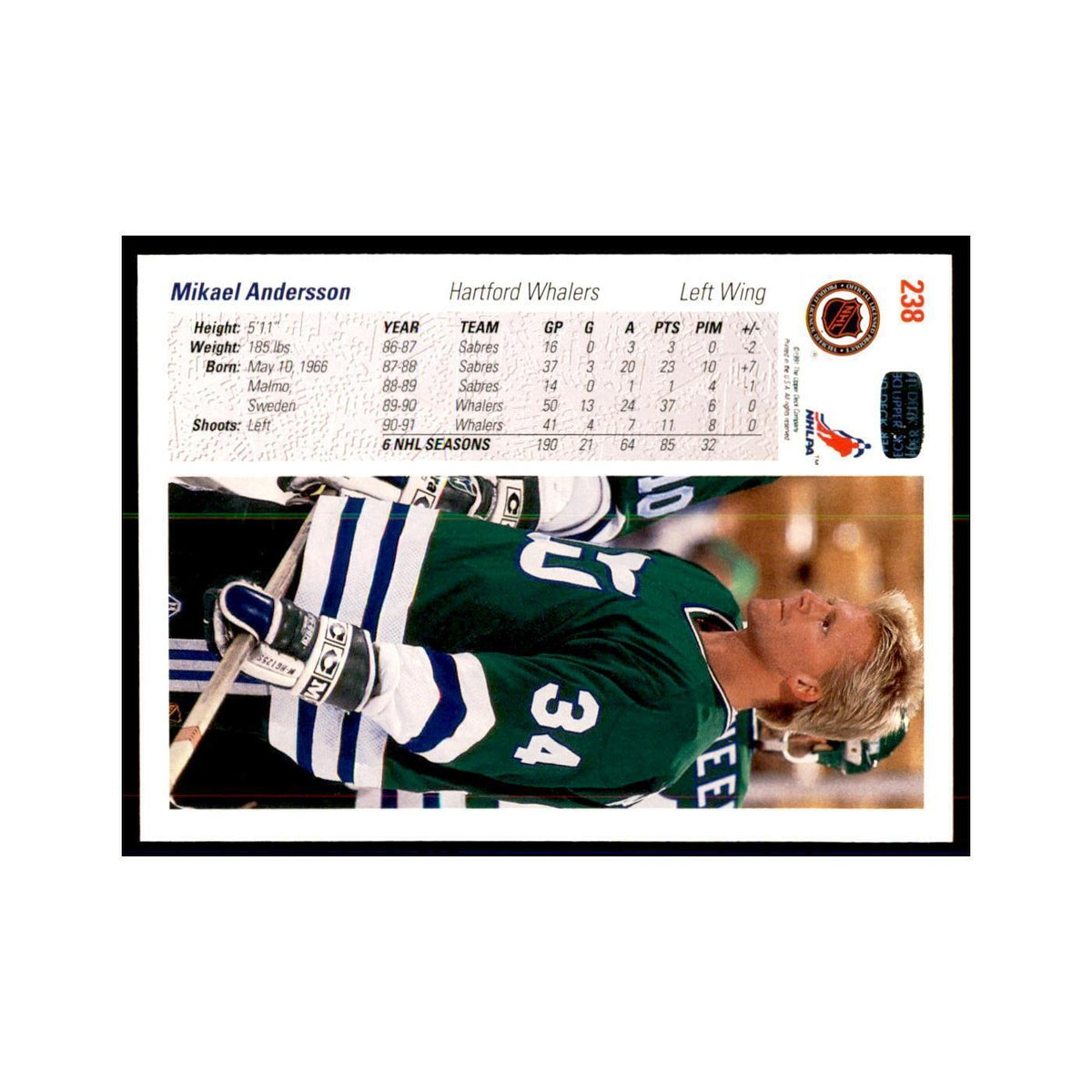 1991 Upper Deck Mikael Andersson Hockey Cards #238