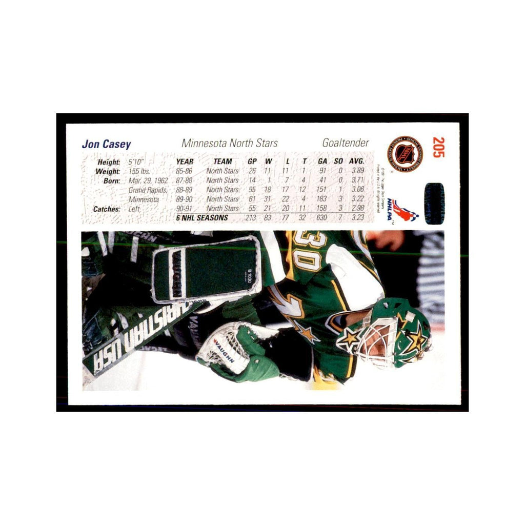 1991 Upper Deck Jon Casey Hockey Cards #205