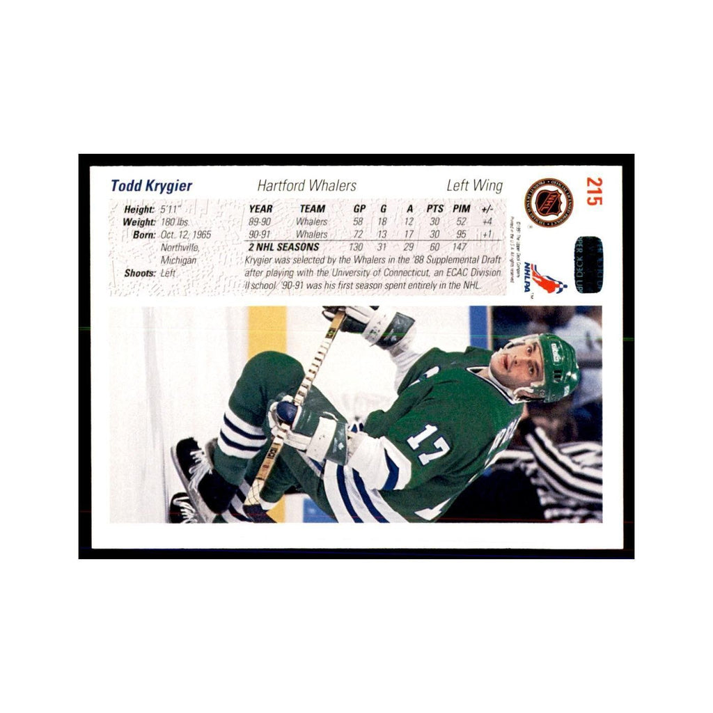 1991 Upper Deck Todd Krygier Hockey Cards #215