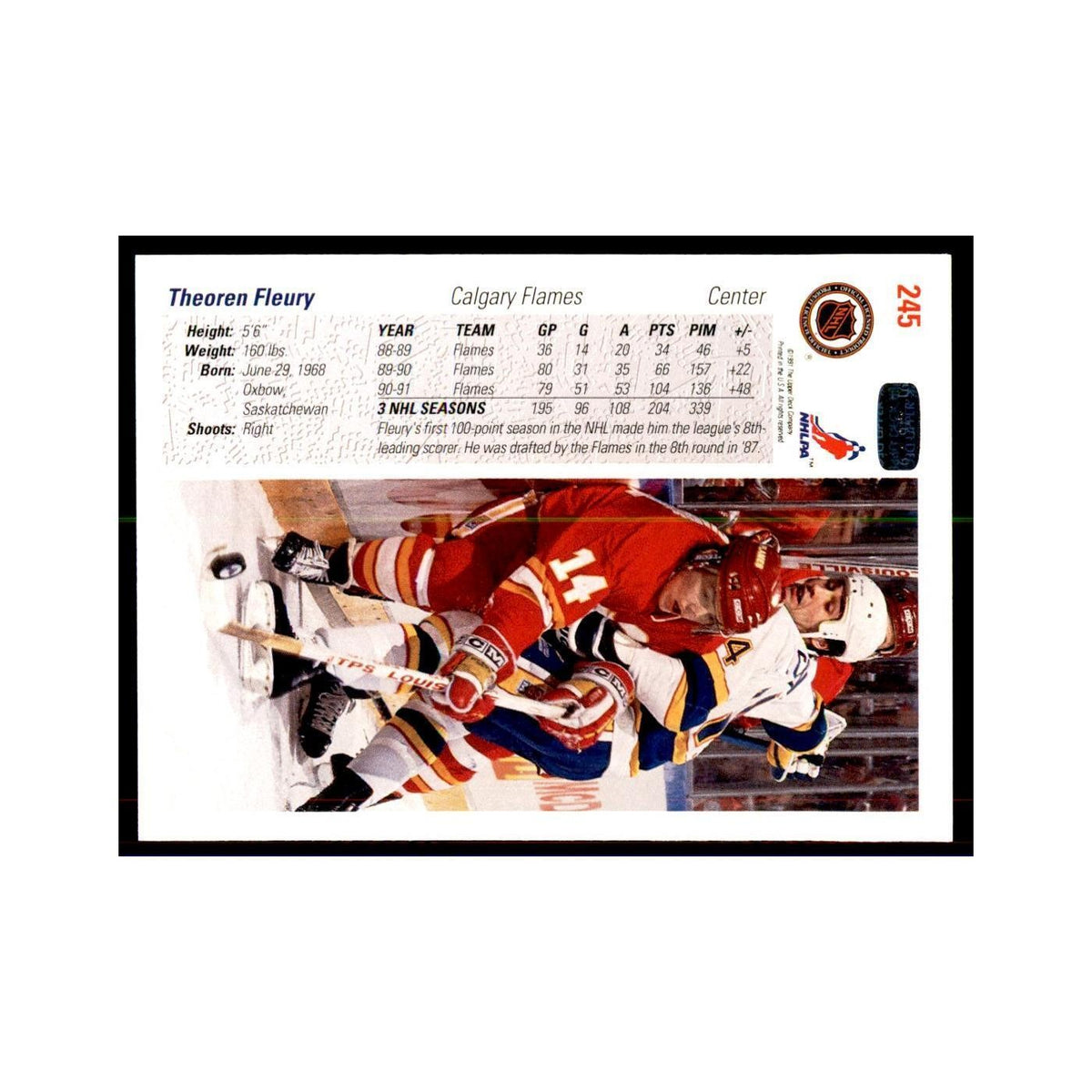 1991 Upper Deck Theo Fleury Hockey Cards #245