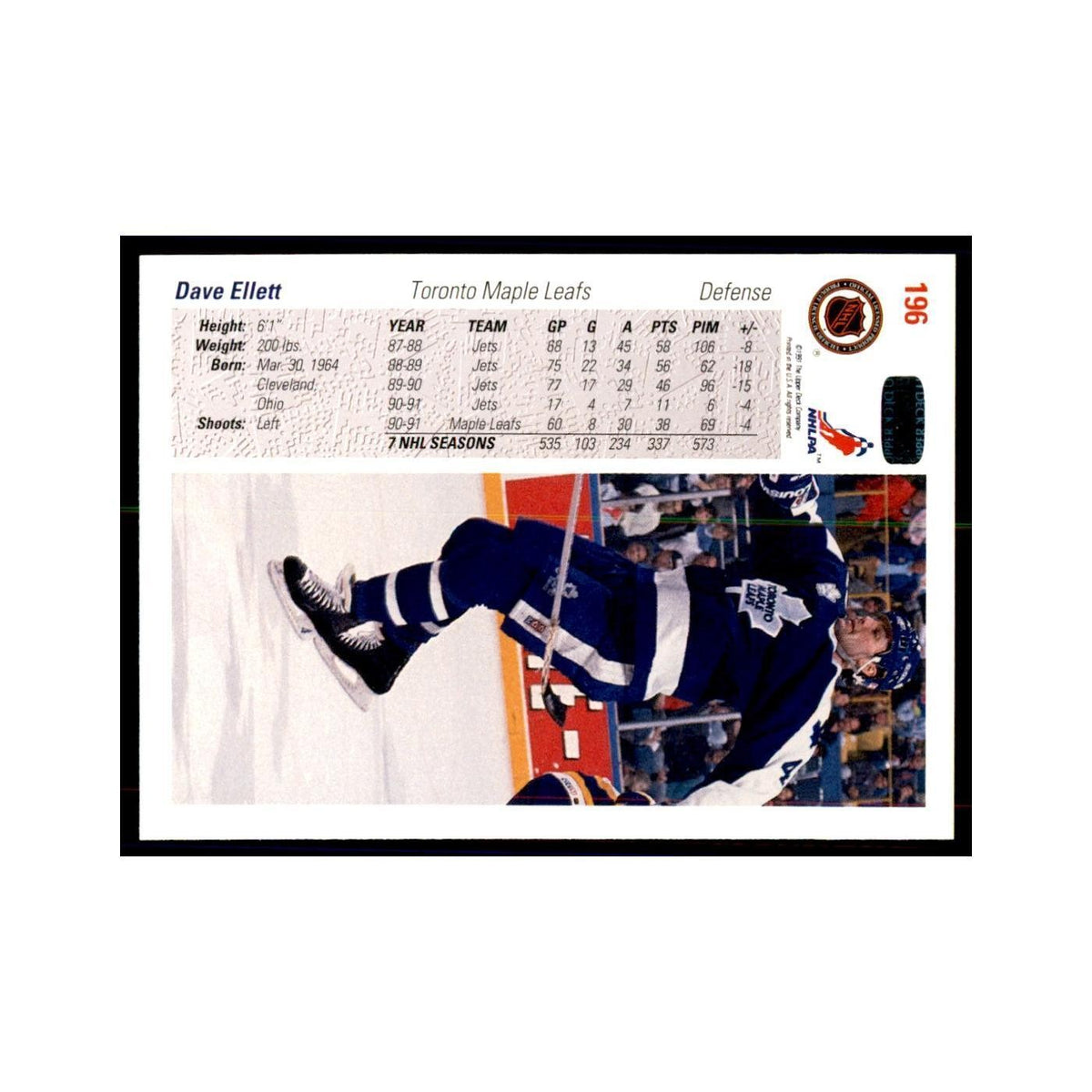 1991 Upper Deck Dave Ellett Hockey Cards #196