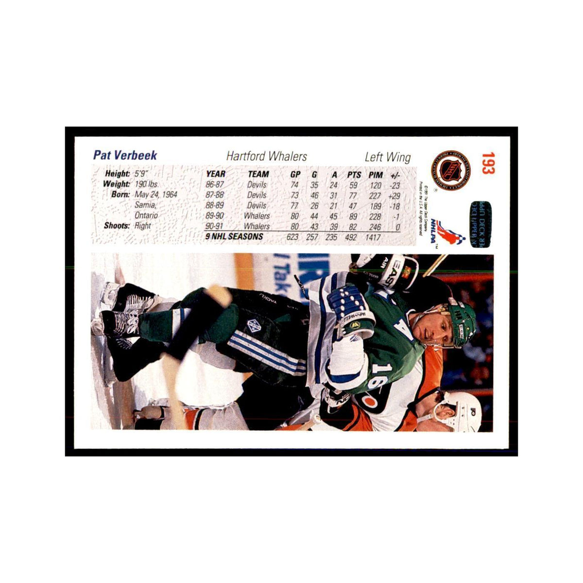 1991 Upper Deck Pat Verbeek Hockey Cards #193