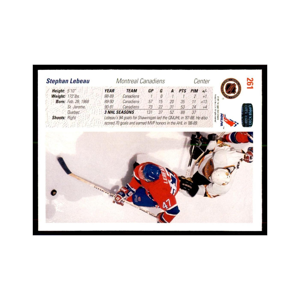 1991 Upper Deck Stephan Lebeau Hockey Cards #261