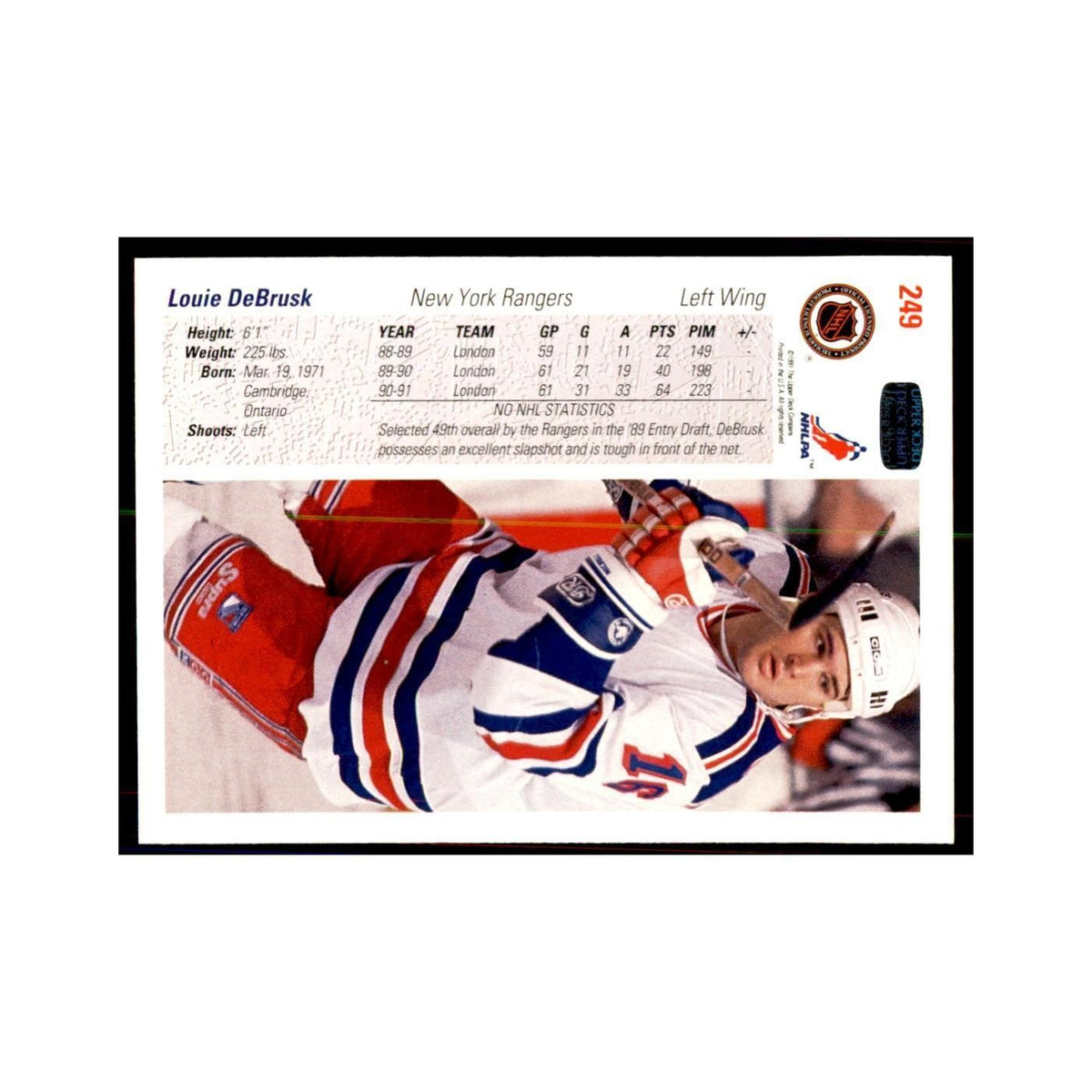 1991 Upper Deck Louie DeBrusk Hockey Cards #249