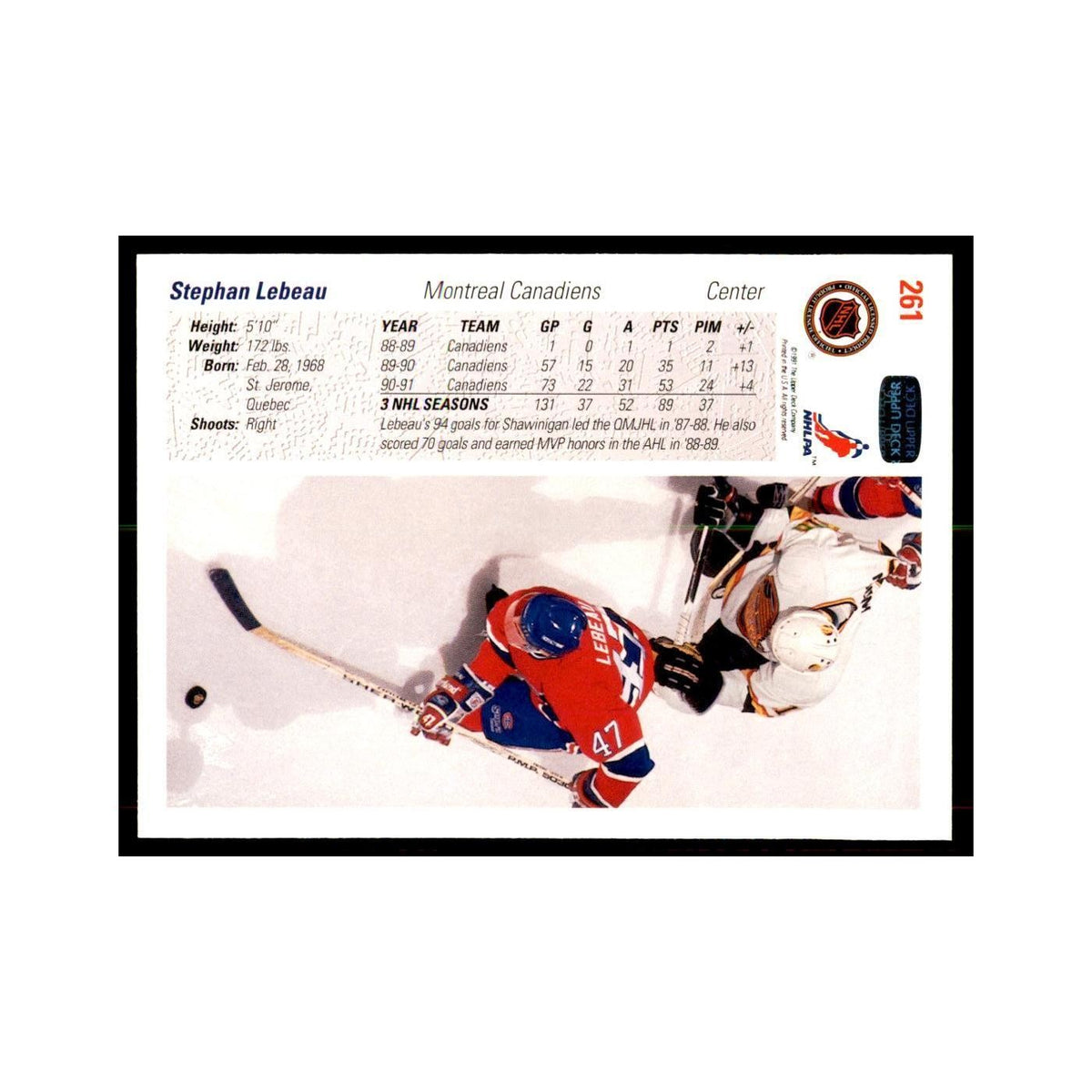 1991 Upper Deck Stephan Lebeau Hockey Cards #261