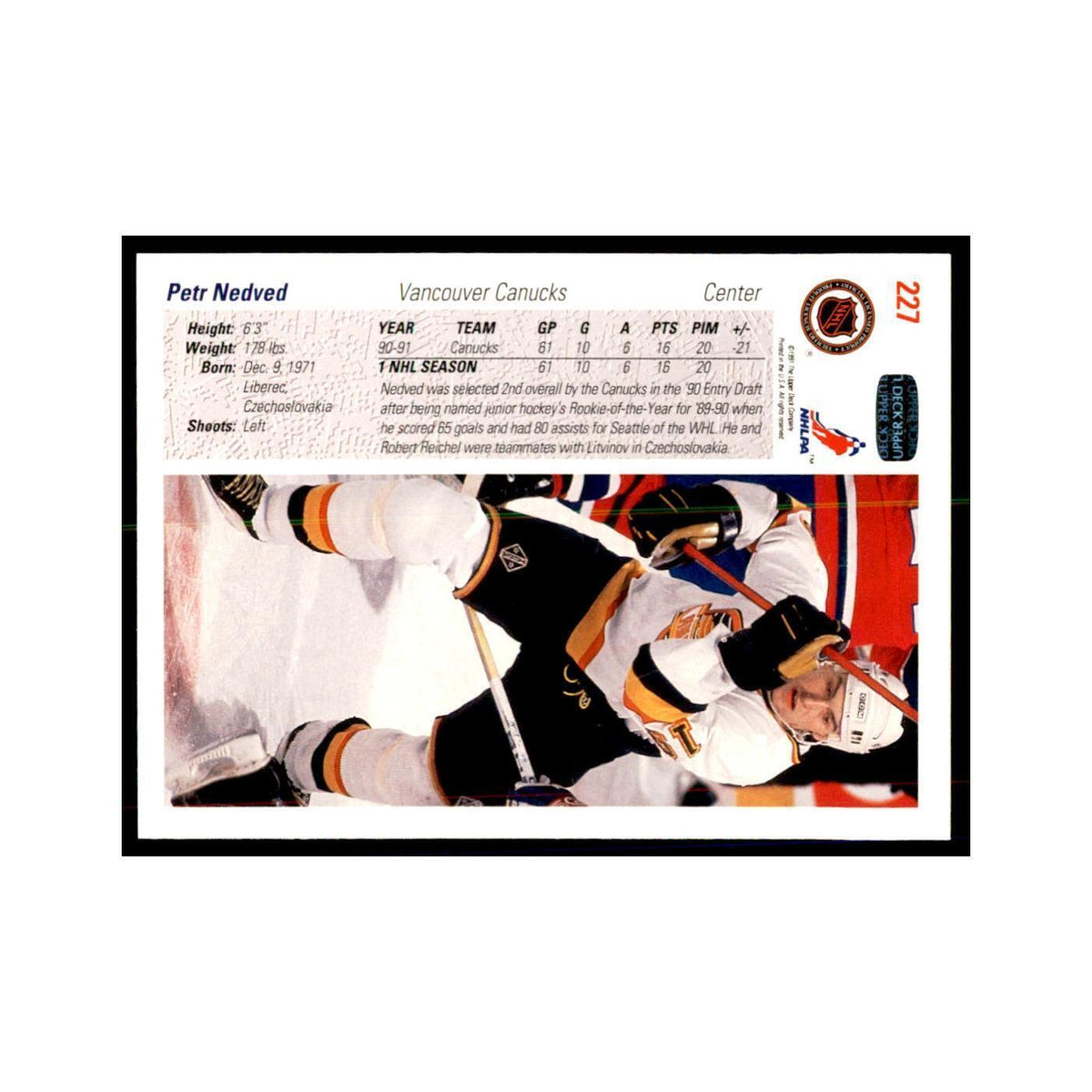 1991 Upper Deck Petr Nedved Hockey Cards #227