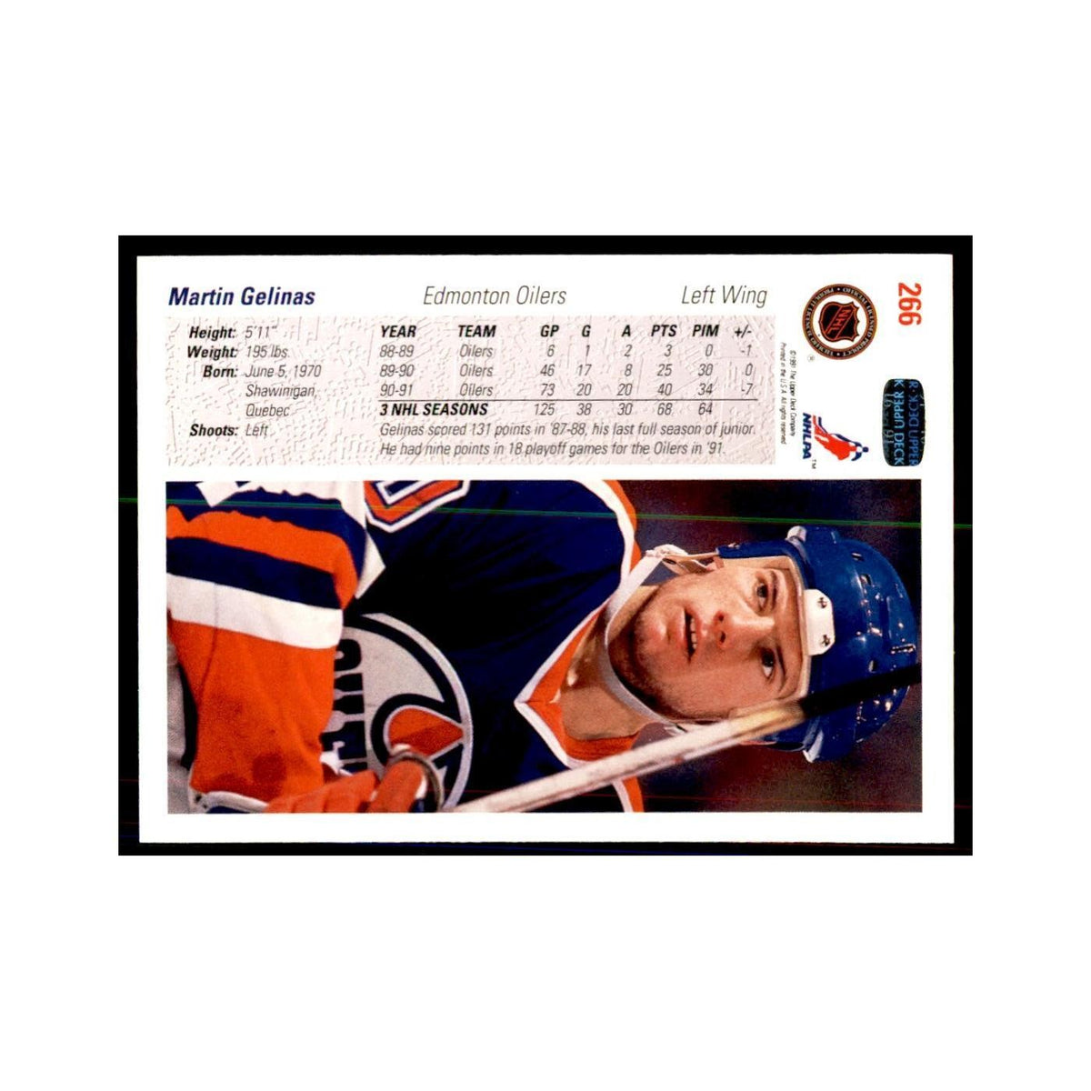 1991 Upper Deck Martin Gelinas Hockey Cards #266