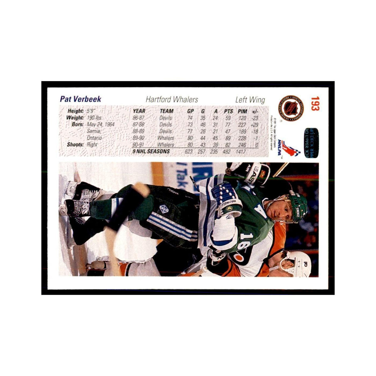 1991 Upper Deck Pat Verbeek Hockey Cards #193
