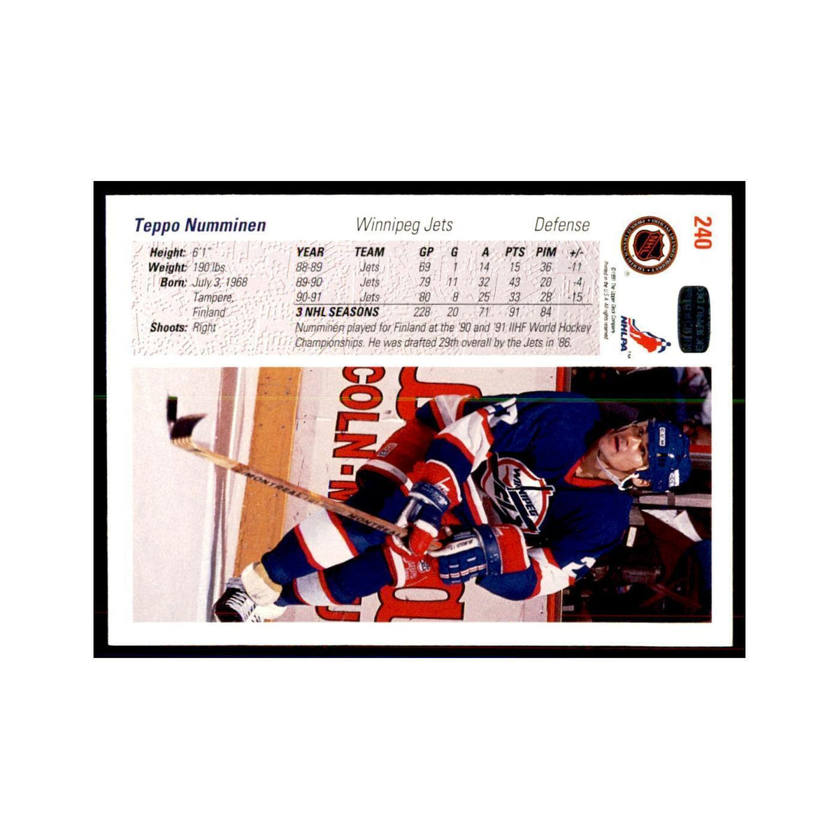 1991 Upper Deck Teppo Numminen #240