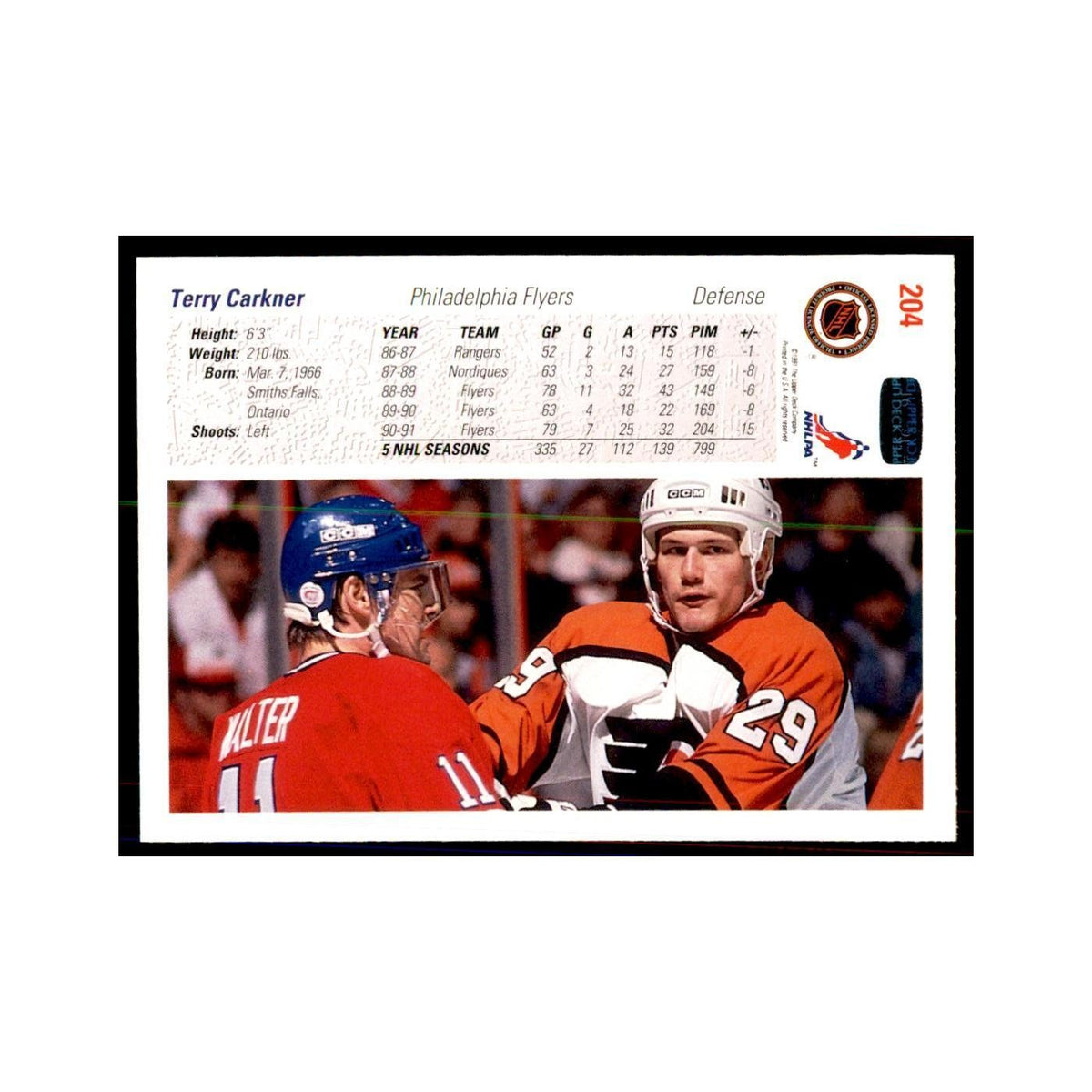 1991 Upper Deck Terry Carkner Hockey Cards #204