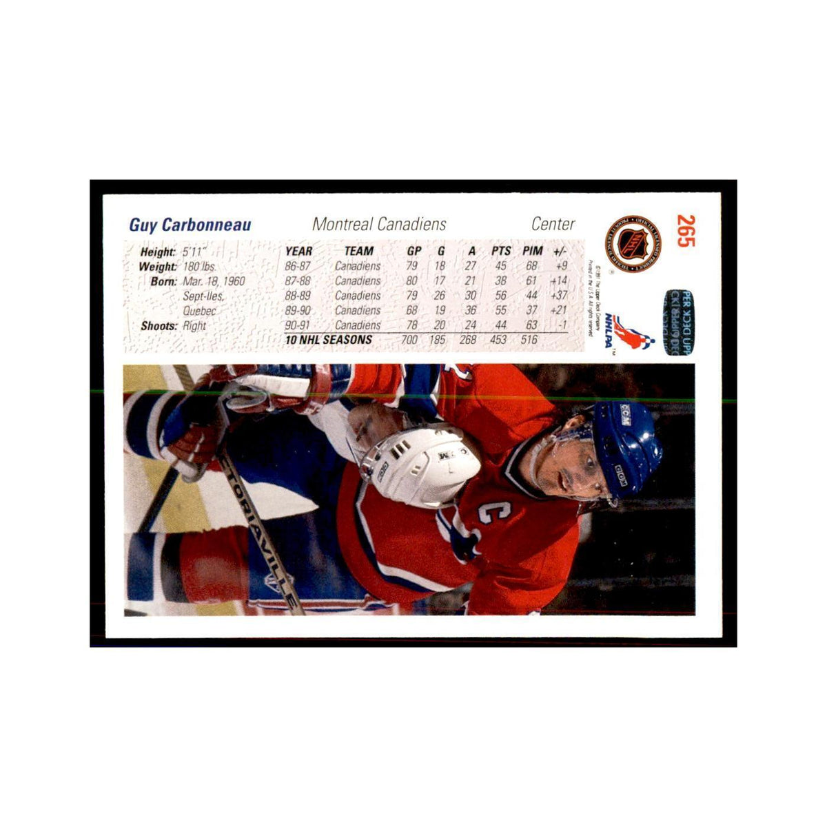 1991 Upper Deck Guy Carbonneau Hockey Cards #265