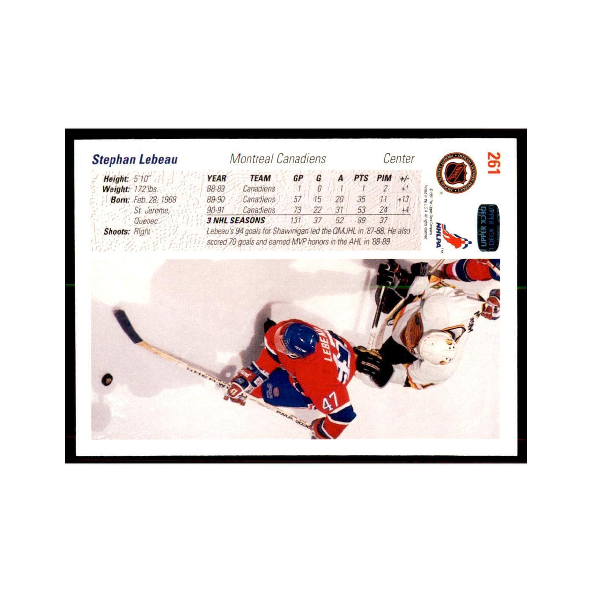1991 Upper Deck Stephan Lebeau Hockey Cards #261