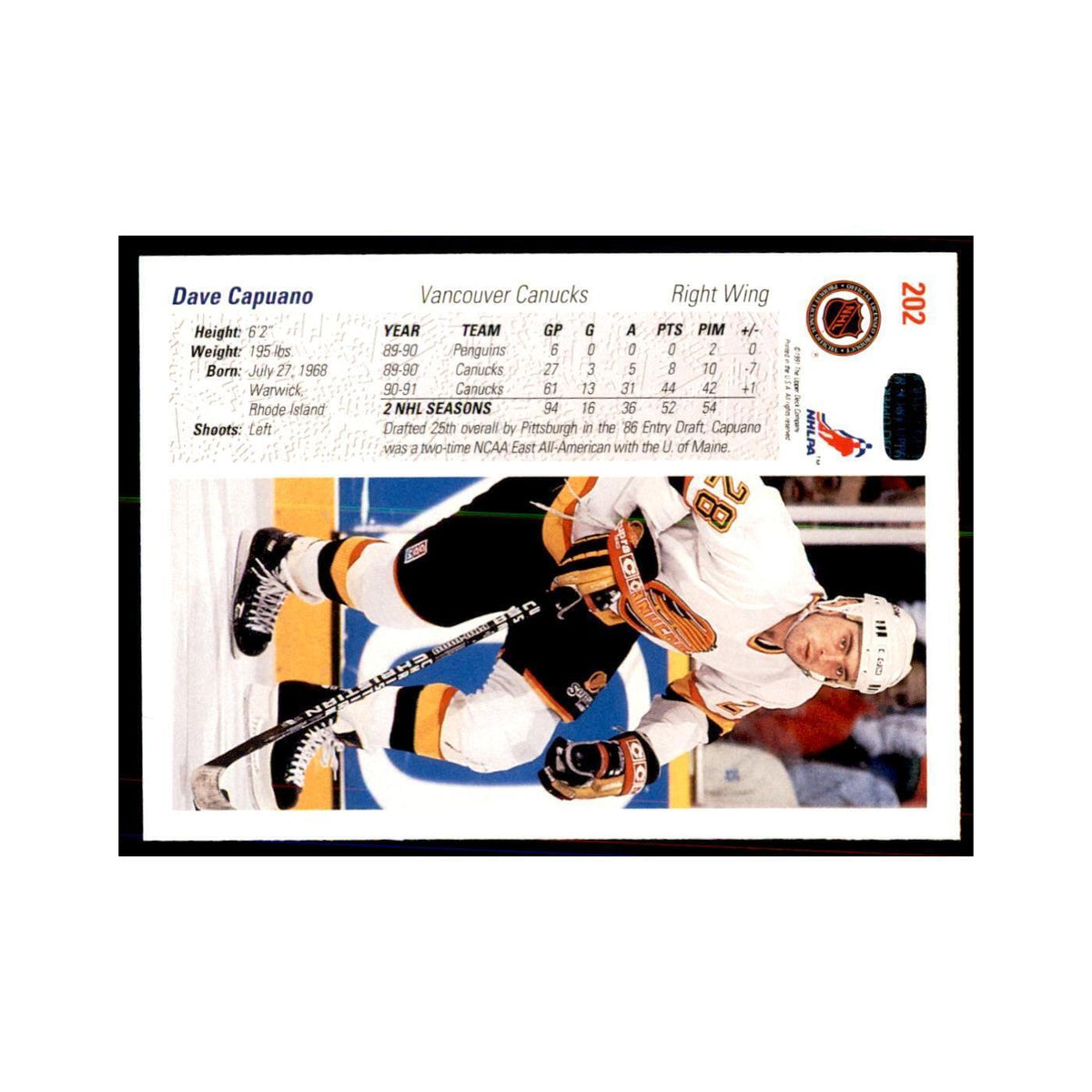 1991 Upper Deck Dave Capuano Hockey Cards #202