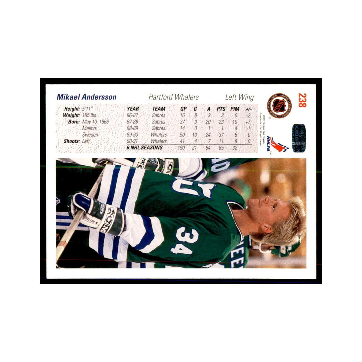 1991 Upper Deck Mikael Andersson Hockey Cards #238