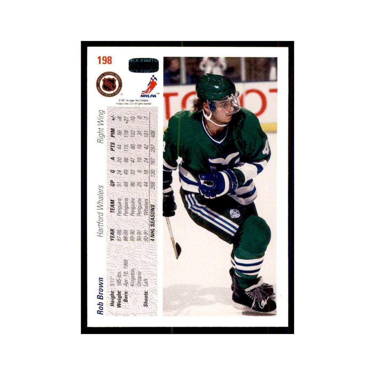 1991 Upper Deck Rob Brown Hockey Cards #198