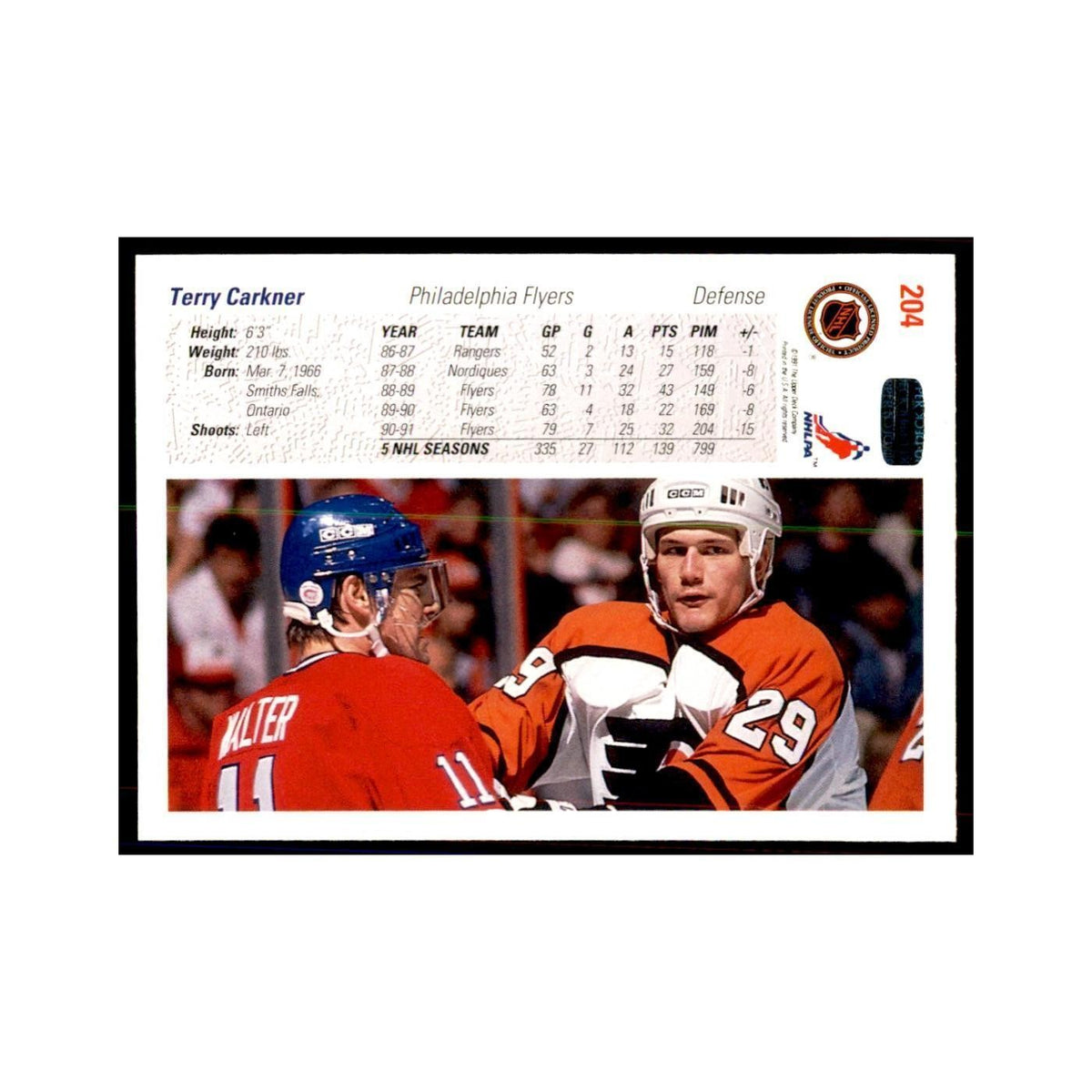 1991 Upper Deck Terry Carkner Hockey Cards #204