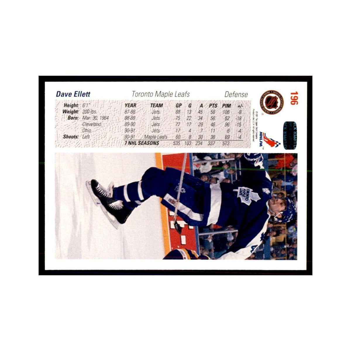 1991 Upper Deck Dave Ellett Hockey Cards #196