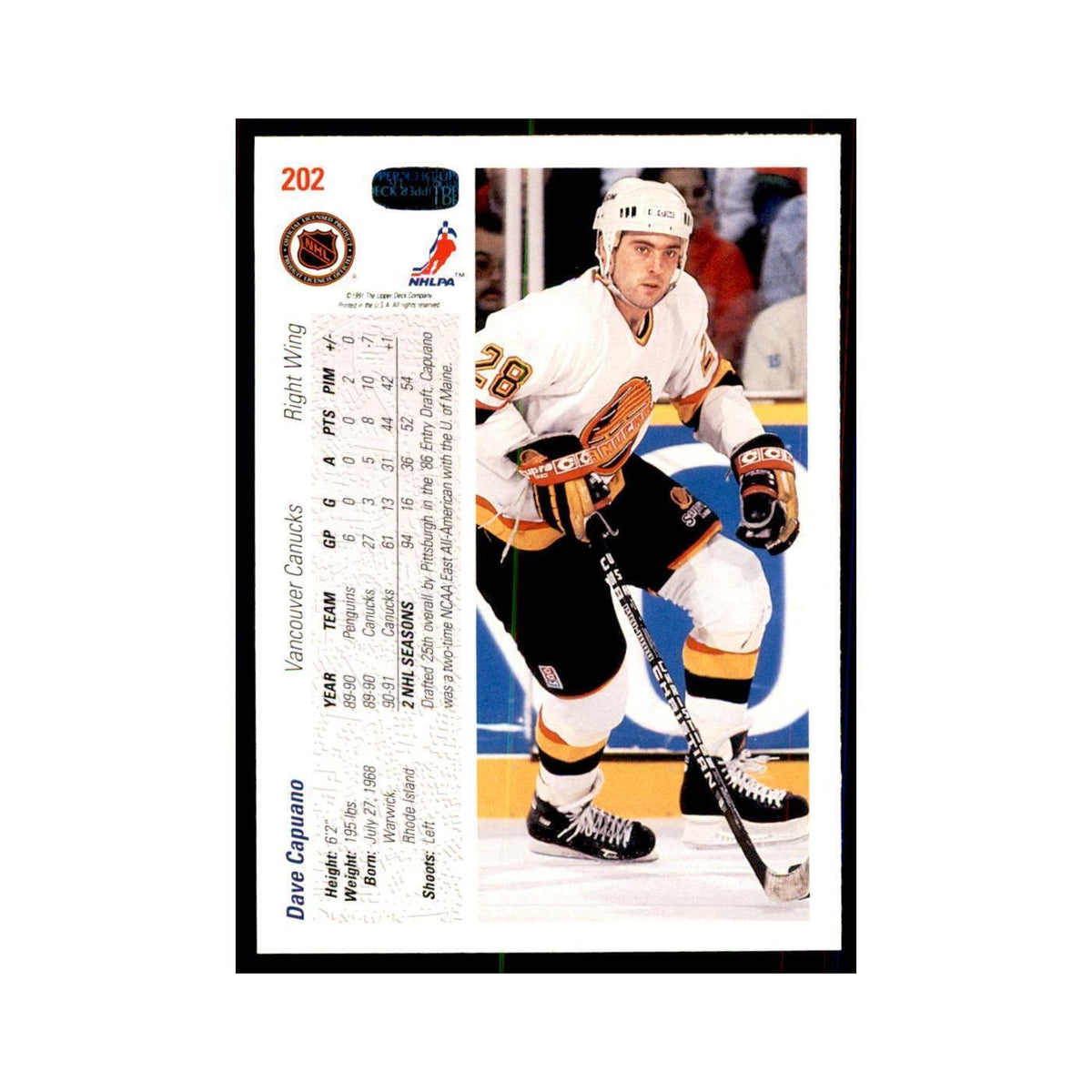 1991 Upper Deck Dave Capuano Hockey Cards #202