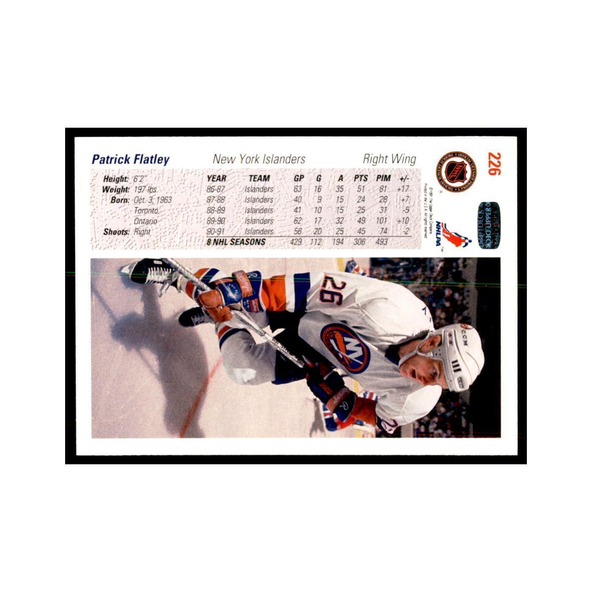 1991 Upper Deck Patrick Flatley Hockey Cards #226