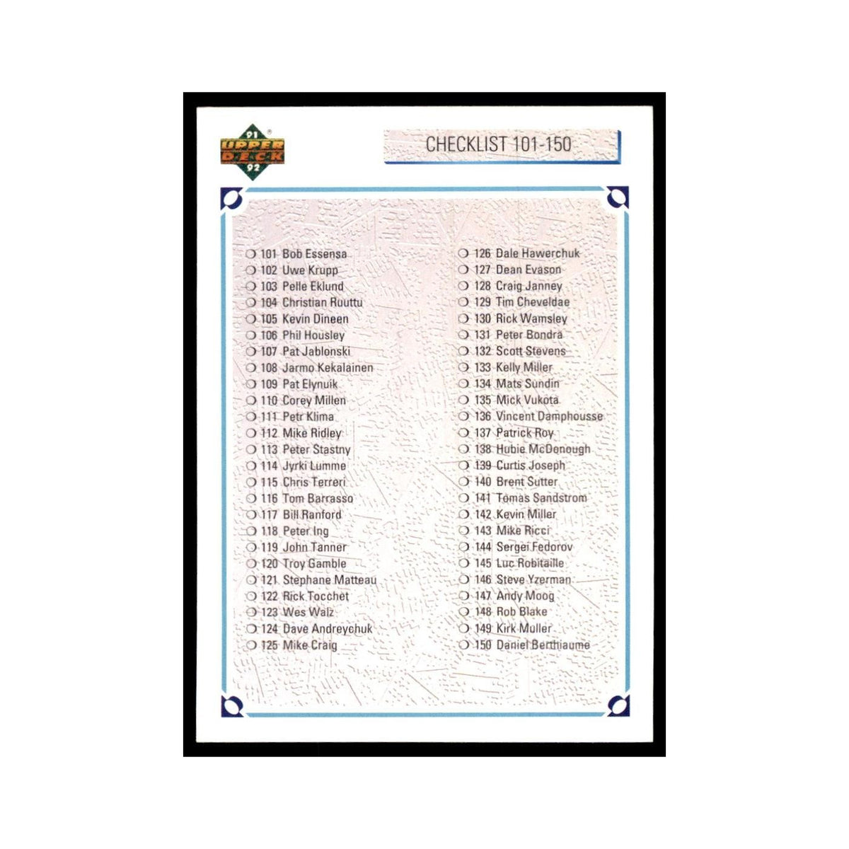 1991 Upper Deck Checklist 101-200 Hockey Cards #200