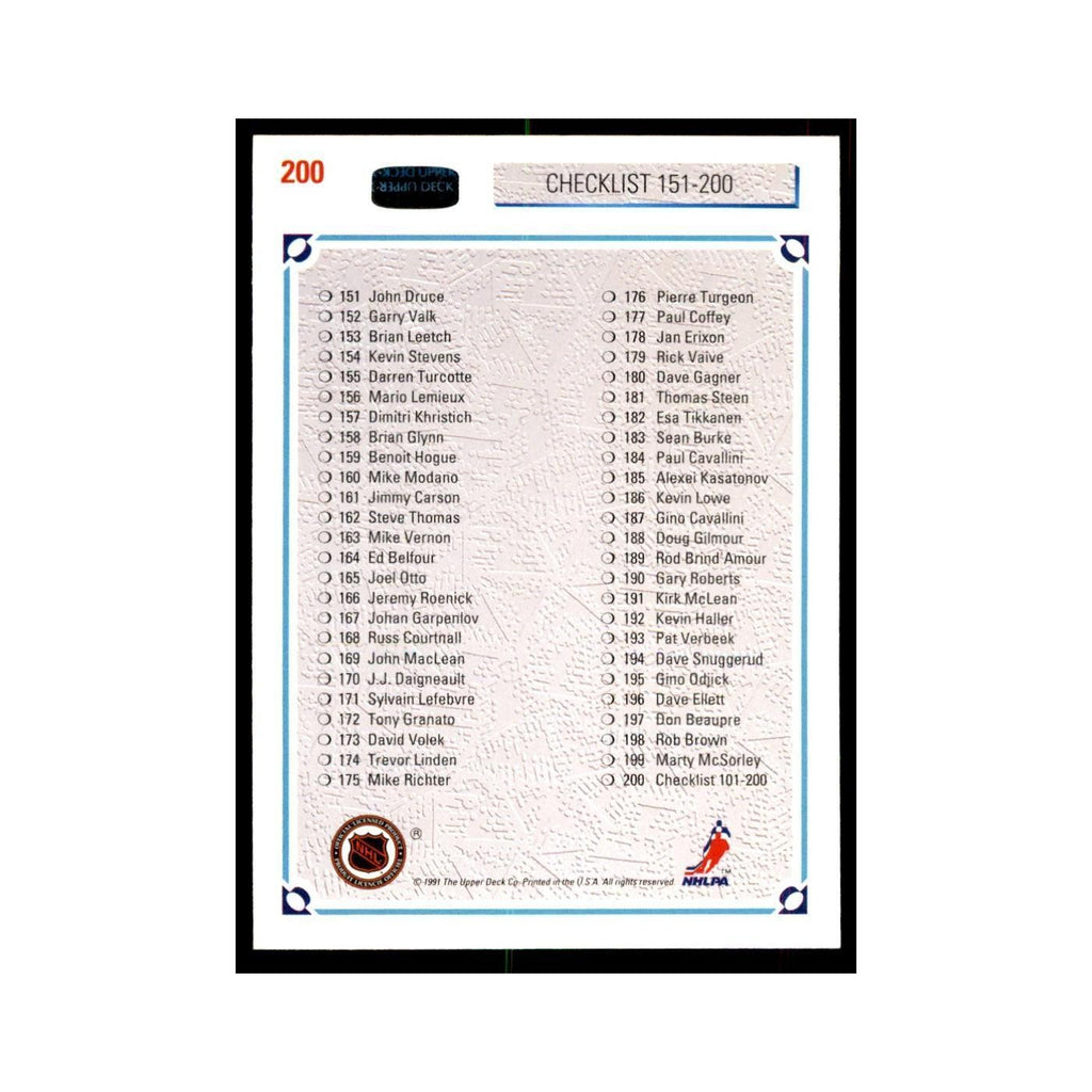 1991 Upper Deck Checklist 101-200 Hockey Cards #200