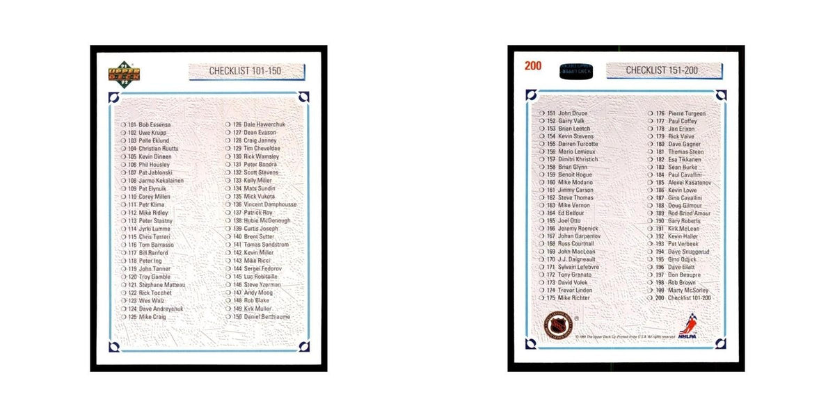 1991 Upper Deck Checklist 101-200 Hockey Cards #200