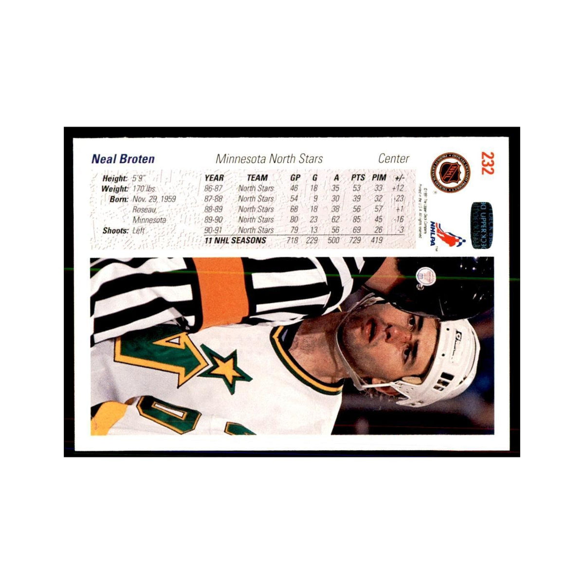 1991 Upper Deck Neal Broten Hockey Cards #232