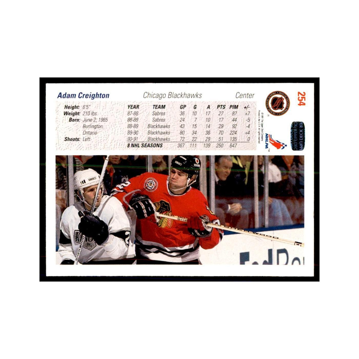 1991 Upper Deck Adam Creighton Hockey Cards #254