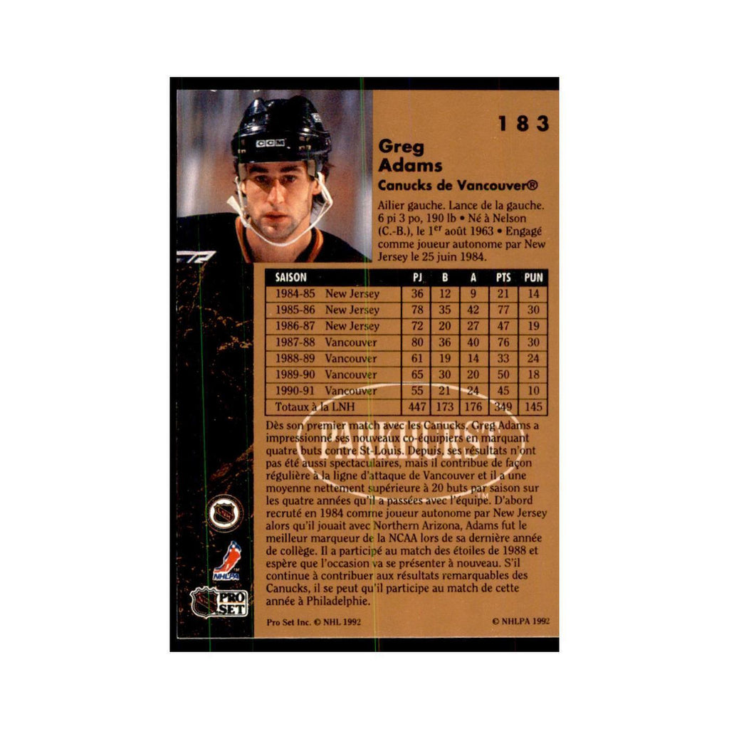 1991 Parkhurst French Greg Adams Hockey Cards #183
