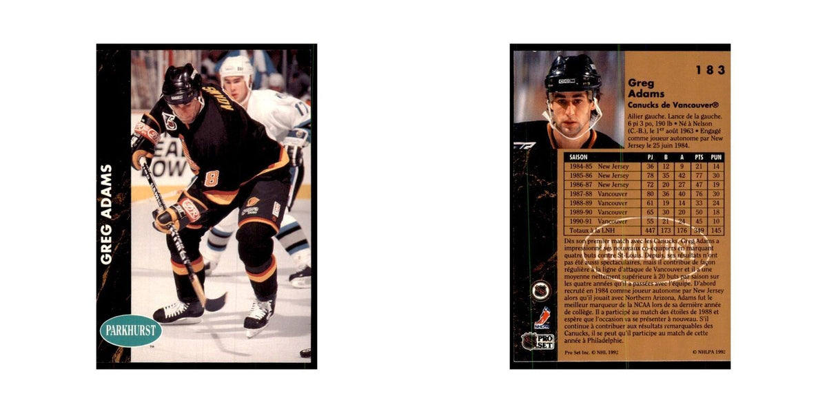 1991 Parkhurst French Greg Adams Hockey Cards #183