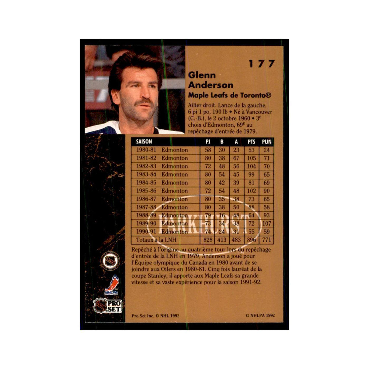 1991 Parkhurst French Glenn Anderson Hockey Cards #177