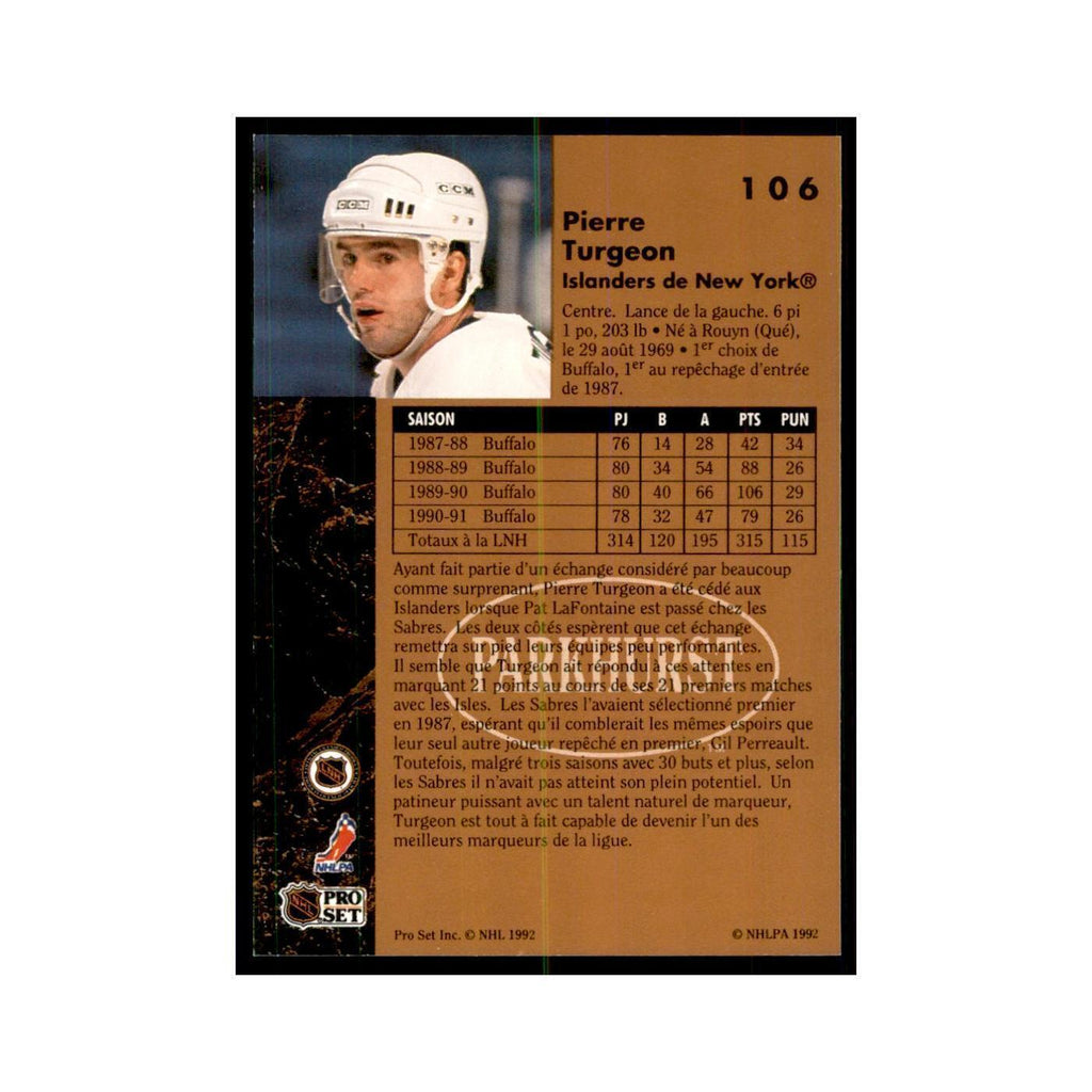 1991 Parkhurst French Pierre Turgeon Hockey Cards #106